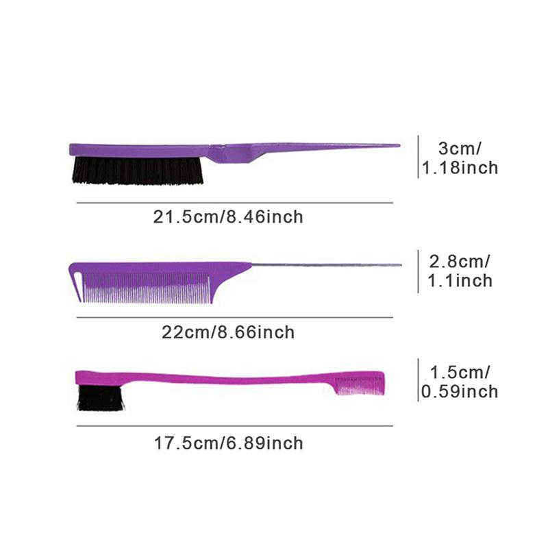 3Pcs Hair Styling Comb Hair Brush Set, Teasing Edge Brush Rat Tail Comb For Curly/Straight/Wet/Dry/Long/Shot Hair