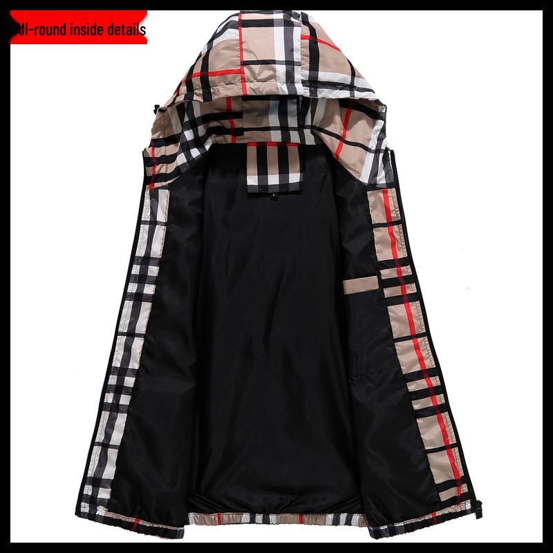 6681 Jarní Nová Pánská Kostkovaná Ležérní Bunda s Kapucí - Dospívající Student Plus Size Trend