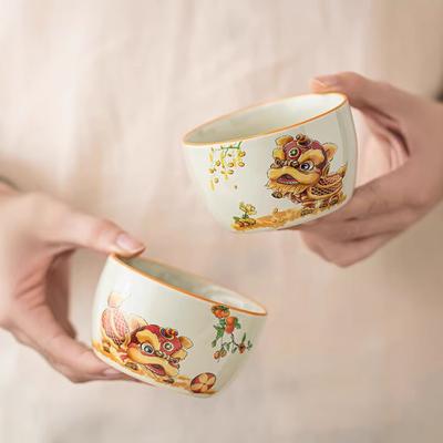 Grass Ash Lion Dance National Tide Wind Master Teacup Ceramic Tea Tasting Cup Men'S Personal Hospitality Cup Kung Fu Tea Set