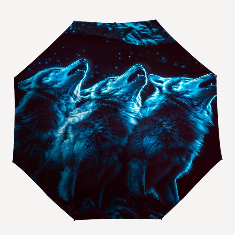 Wolf Pack Night Theme 8 Bone Hand Automatic Folding Fashion umbrella, Compact and Portable Design, A Perfect Gift for Birthday, Christmas or