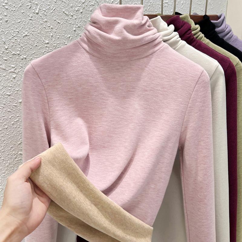 Pile Collar Bottoming Shirt Women's Autumn and Winter Turtleneck Cashmere Mulberry Silk German Velvet Piled Thickened Inner Top