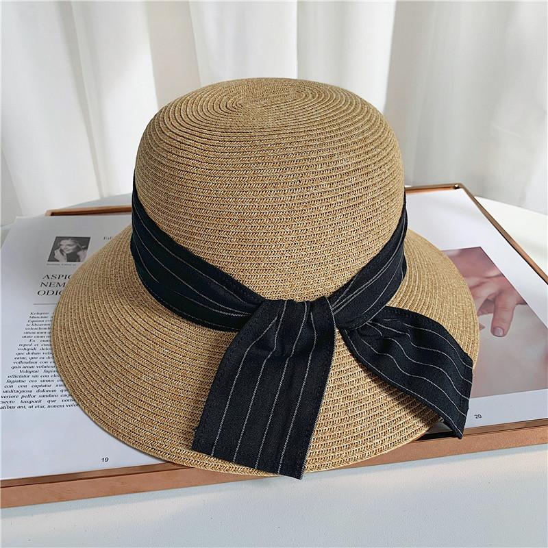 Vintage Big Eaves Hat Straw Hat Women Spring and Summer Bow Straw Bucket Hat Sunscreen Sunshade Beach Hat Sun Hat