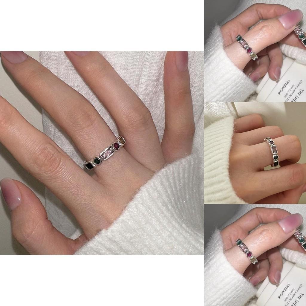 Elegant Geometric Adjustable Ring For Women Featuring Colorful Zircon Stones Chic Style