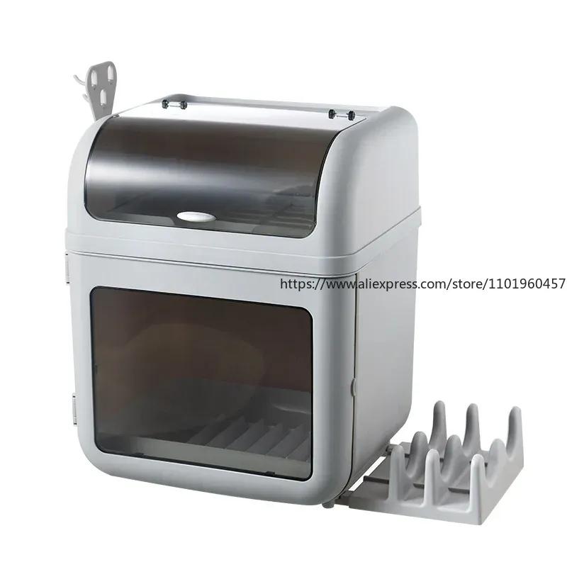Household Double Dish Drying Rack with Drainer Tray Transparent Bowl Plate Organizer Box Tableware Storage Cabinet for Kitchen