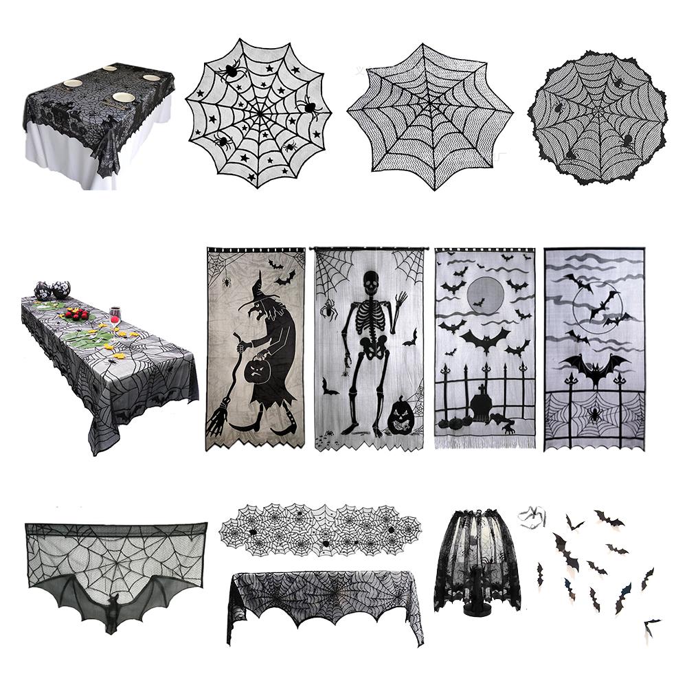 30 Inch Lace Spider Web Cobweb Halloweens Tablecloth Round Table Cover Topper for Halloweens Table Decoration Party Holiday Indoor Decor Halloweens P
