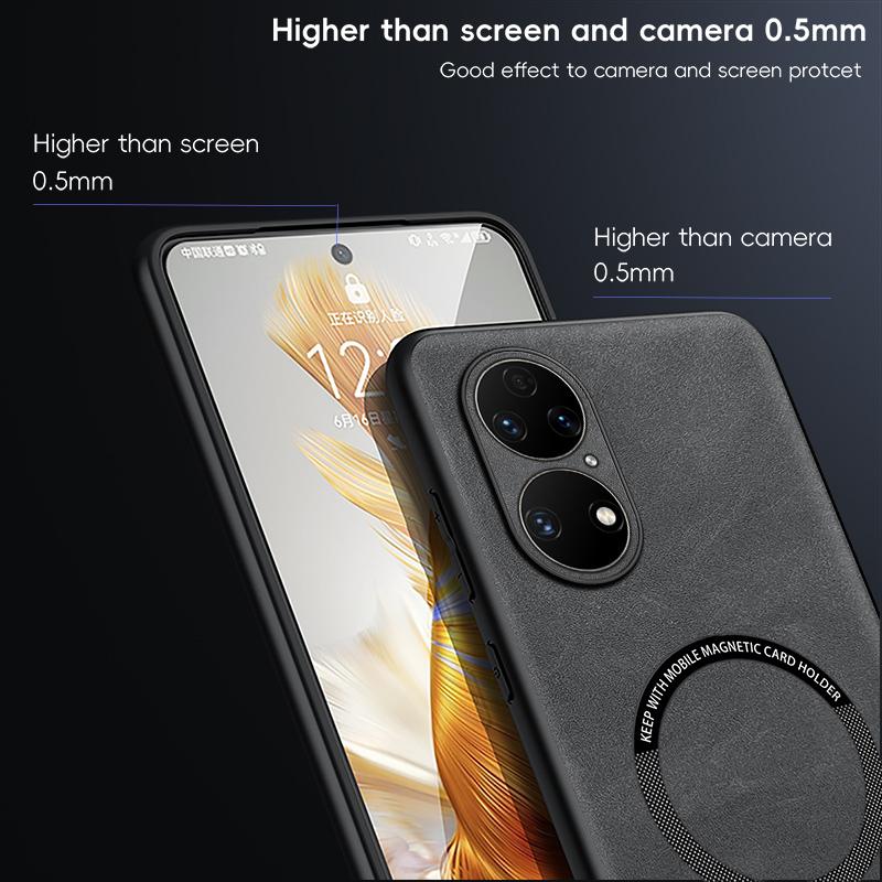 Magnetische Retro Leder Soft Hülle für Huawei P50 Pro P50Pro Kabelloses Laden Handyhülle Abdeckung