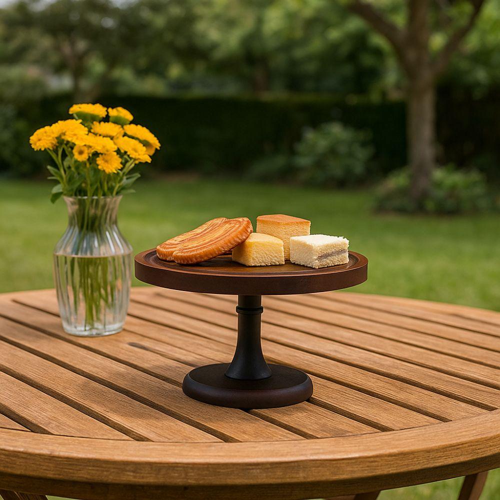 Circular Shape Wooden Cake Stand High Base Fruit Snacks Storage Tray  Wedding