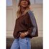 Women S Loose Fit 3 4 Sleeve Round Neck Striped Knit Sweater