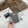 Fashion Mini Square Grid Canvas Shoulder Bag Portable Crossbody Mobile Phone Pouch Multifunctional Women Girls Lipstick Storage