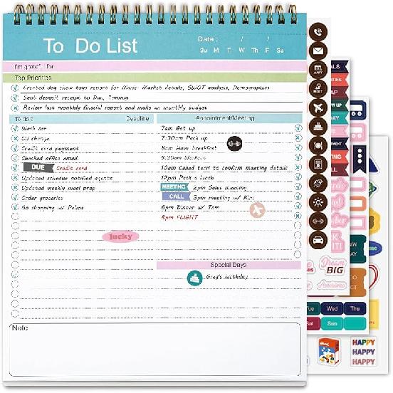To Do List Notepad, Spiral Bound Undated Daily Planner, 52 Sheets 8.5" X 10.5" Tear Off Task Planning Pad with Checklist, For Work Office Home