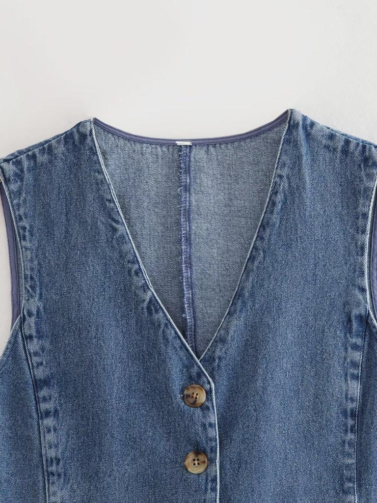 2025 Summer Women's Casual Denim Vest and High Waist Skirt Set with Lapels