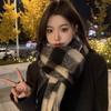 Korean Style Imitation Cashmere Plaid Scarf - Women's Warm, Thick, and Versatile Neck Warmer for Fall and Winter.