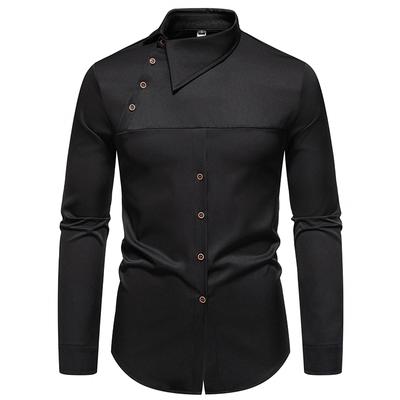 Chemises décontractées chics pour hommes à manches longues, couleur unie, col oblique, coupe ajustée pour hommes