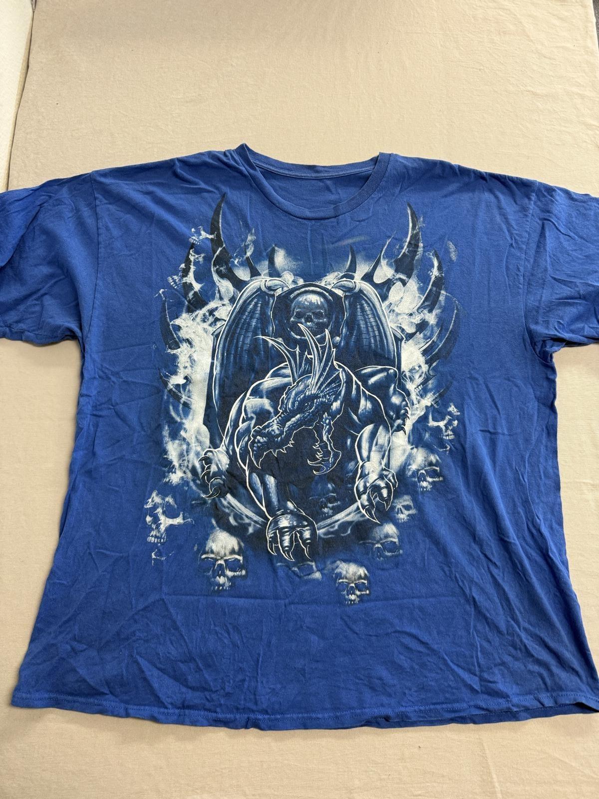 Y2K Faded Dragon Wings Skull T-shirt Large Print Tee XL L