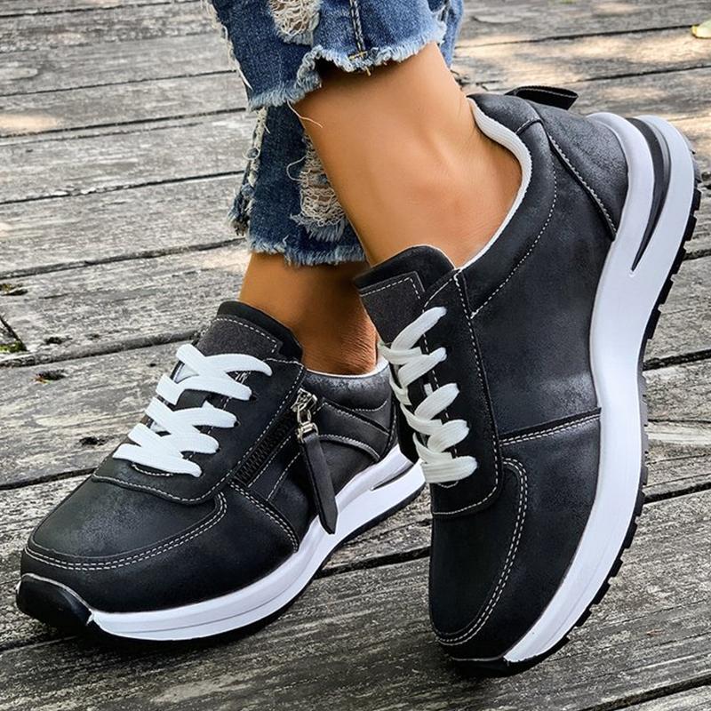 Fashion Casual Lace-Up Platform Sneakers for Women Autumn 2025 Solid Plus Size Shoes Woman Non-Slip Zip Female Sports Shoes