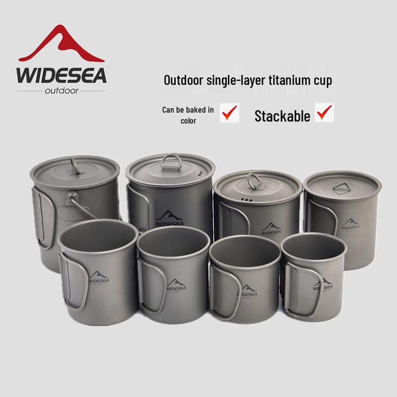 Widesea Lightweight Titanium Camping Cup with Lid - Portable and Easy to Store Tableware