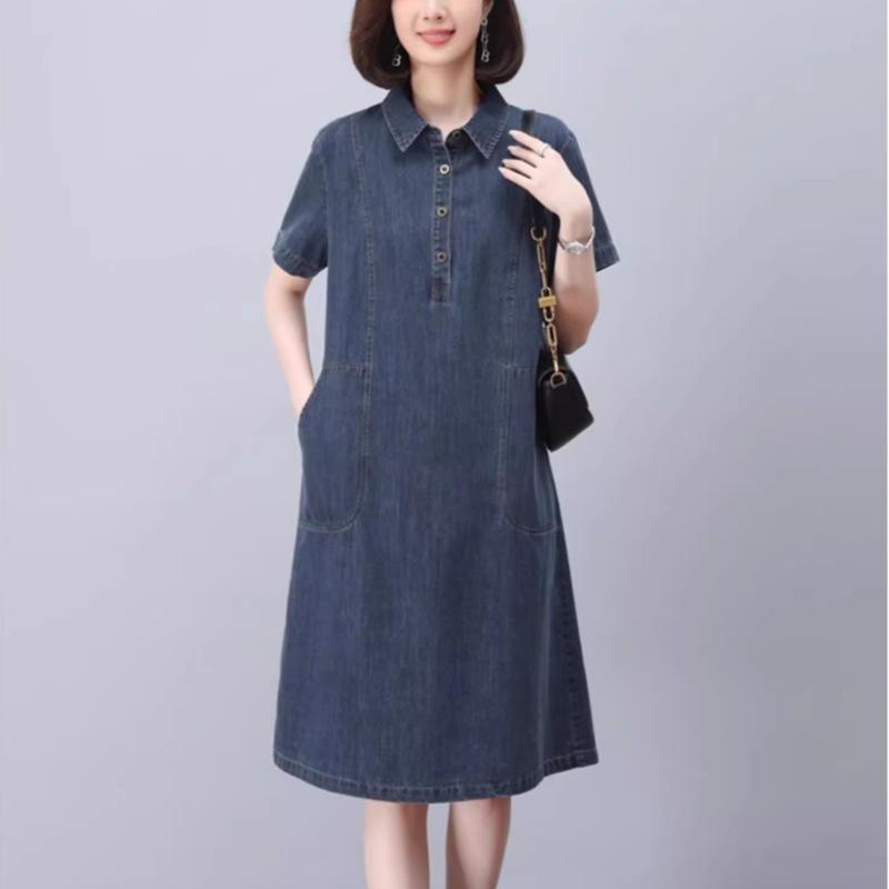 2025 summer new loose large size intellectual medium and long POLO collar shows thin temperament foreign denim dress women