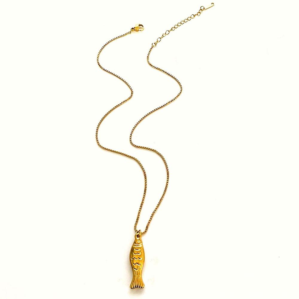 Gold Mini Fish Necklace Jewelry Ocean Style Beach Chain Choker Fish Pendant Necklace  Sea Beach