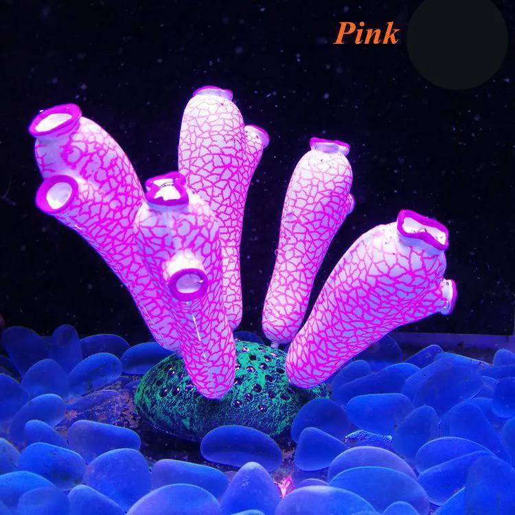 Luminous Simulation Decorations Wholesale Silicone Fluorescent Sea Squirt Aquarium Landscaping Ornaments (Pink,F) розовый
