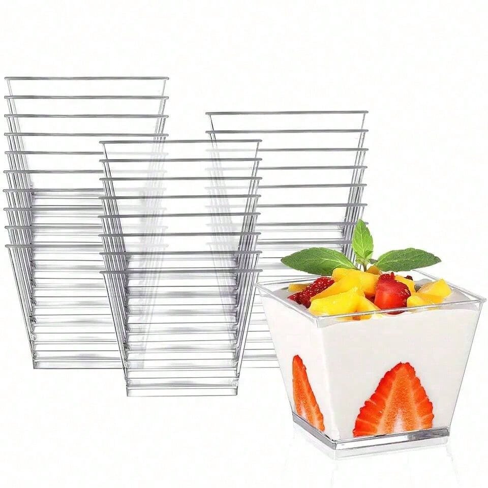 20pcs Hard Plastic Trapezoidal Dessert Cups Mousse Pudding Cups Woodruff Jelly Ice Cream Cups Ice Cream Modeling Cups 20pcs