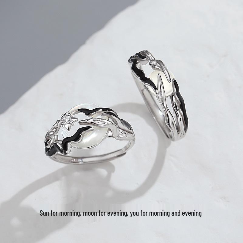 Tichia Sunrise & Sunset Couple Rings - S925 Sterling Silver, Unique, High-End Open Design.