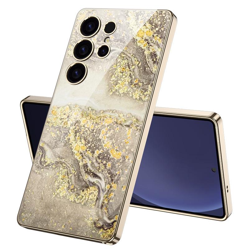 Marble Mobile Phone Case Suitable for Samsung S25 Ultra Glass Case Simple Style Men and Women Fashion Electroplated PC Hard