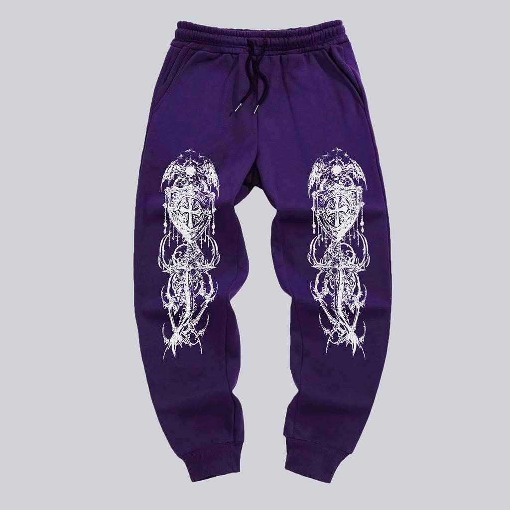 Men's Gothic Style Jogger Pants - Winter Warmth Casual Athletic Track Pants with Elastic Waist & Cuffed Hem, Geometric Gothic Patterns