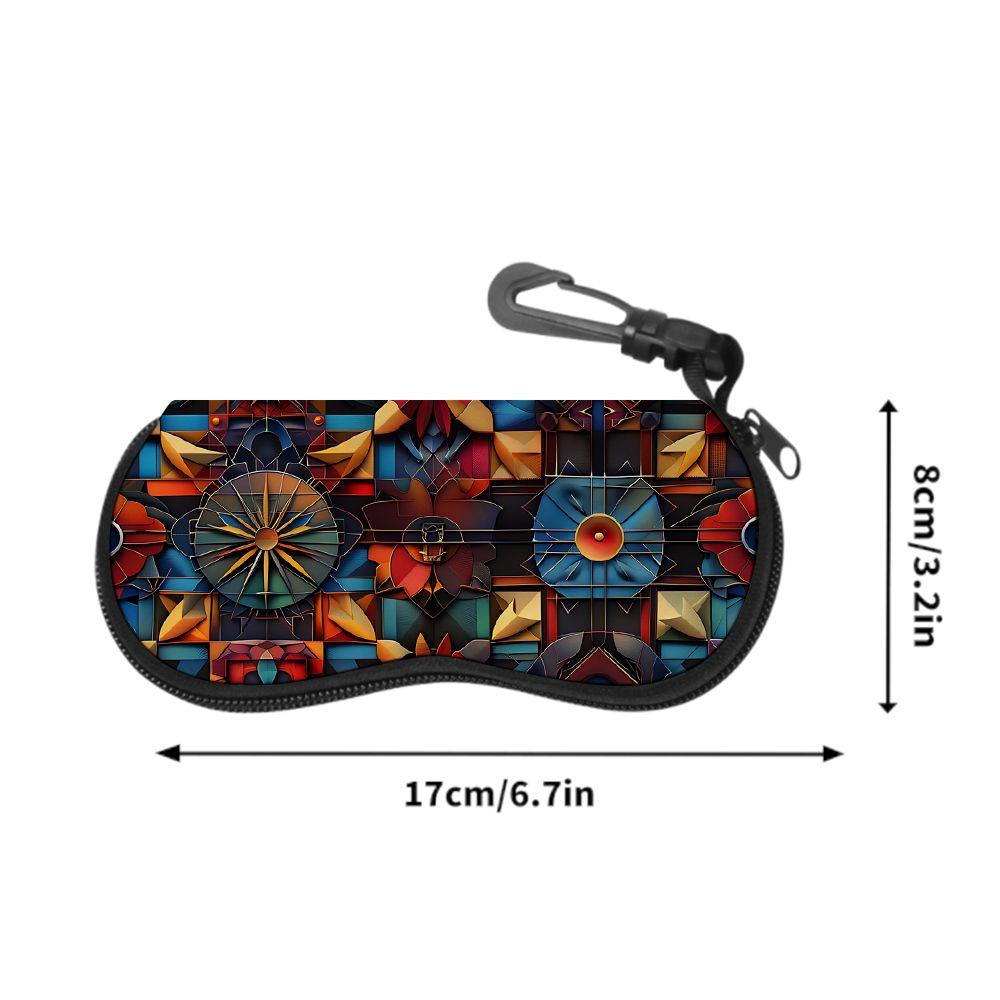 Geometric Mandala Pattern Eyewear Case, Protective Sunglasses Case for Women, Zipper Portable Glasses Holder with Artistic Floral Design Gift
