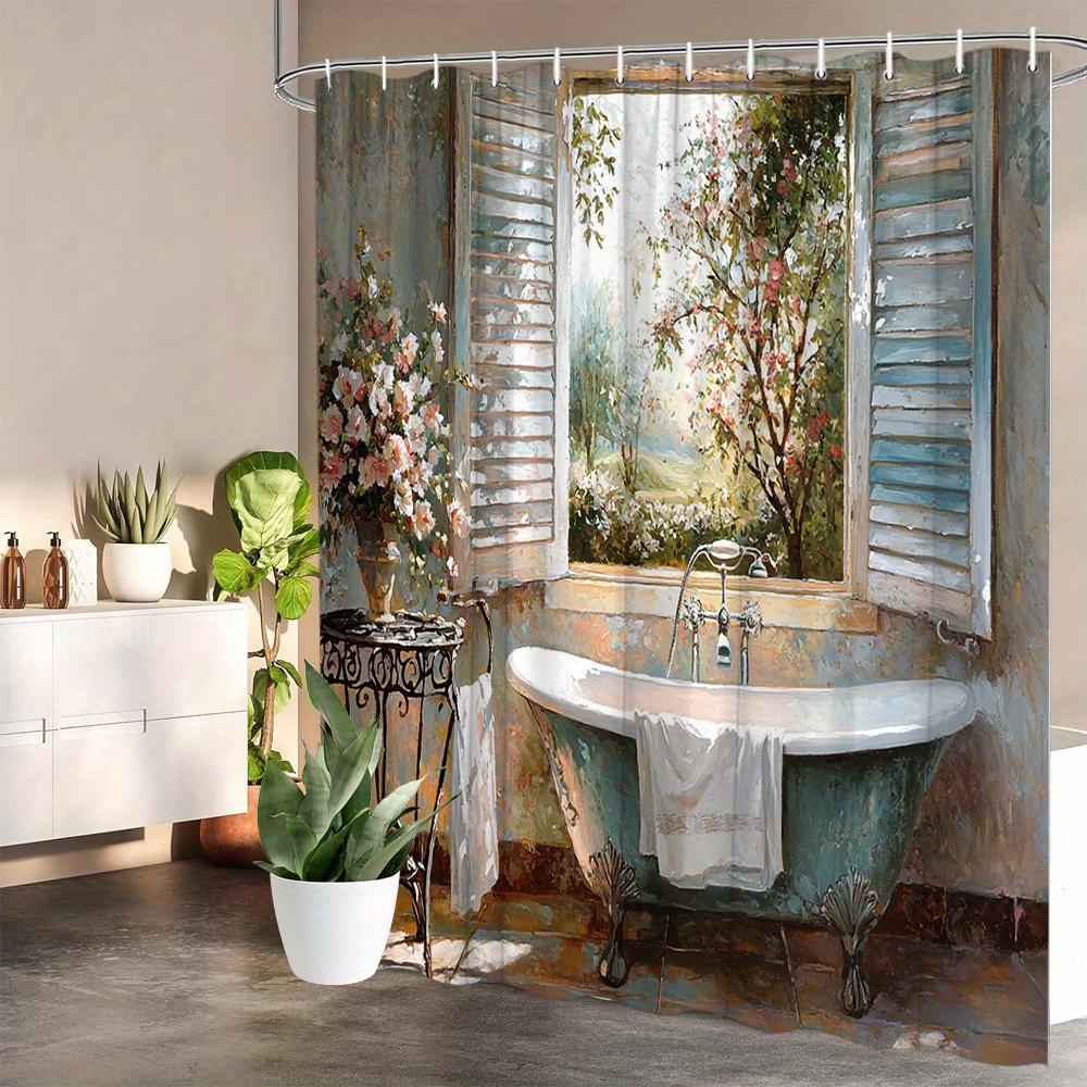Farmhouse Style Bathroom Charm Shower Curtain Bathroom Decoration Including 12 Hooks, 180X 180Cm Shower Curtain