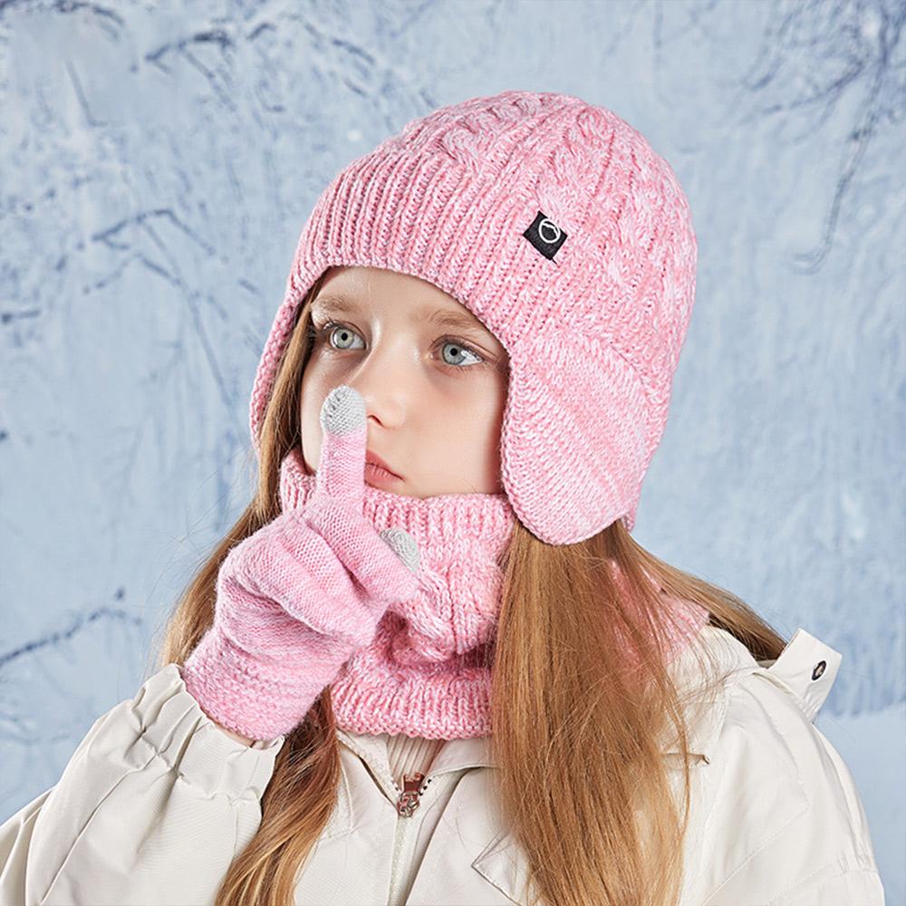 

Fleece Lined Children s Hat Neck Scarf Gloves Set Winter Touchscreen Gloves for Boys and Girls світло-зелений колір