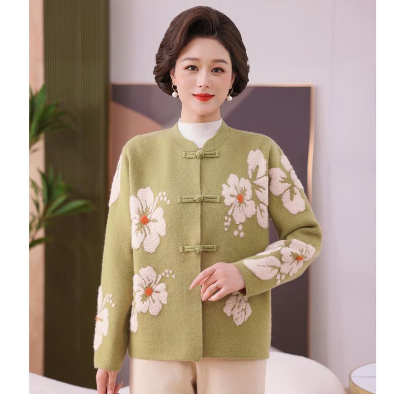 Elegant New Chinese Style Knitted Cardigan for Middle-Aged Women