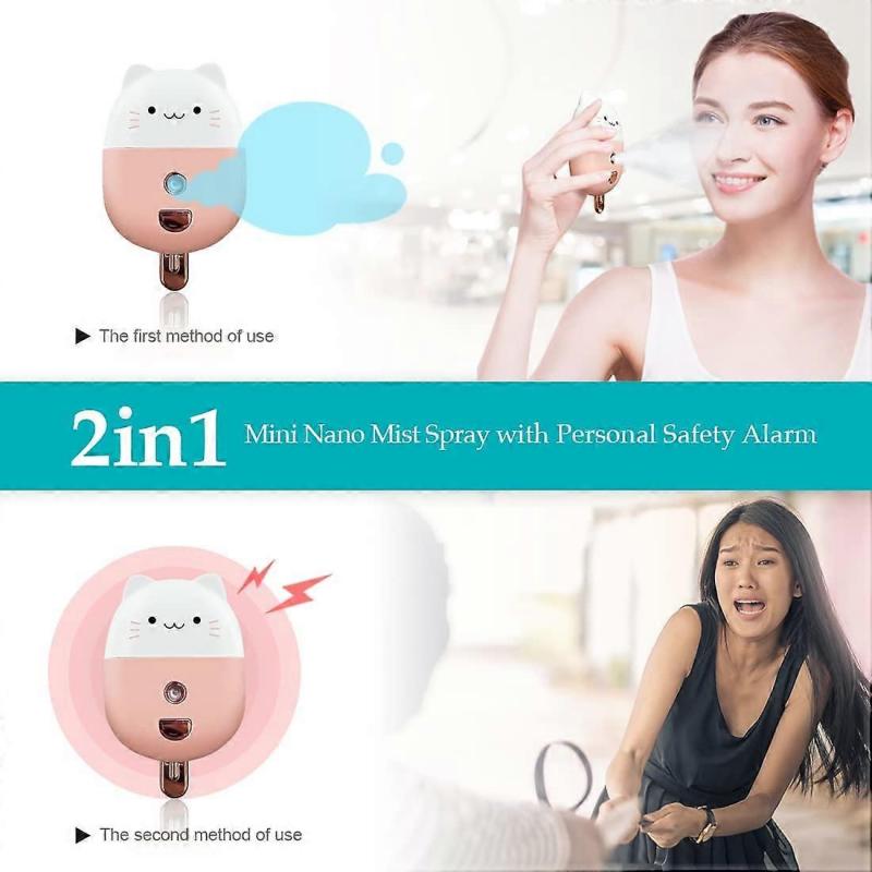 Portable Nano Facial Mister 40ml with Siren 120DB Self Defense Personal Sound Alarm for Women Cute Mist Sprayer for Moisturize Face