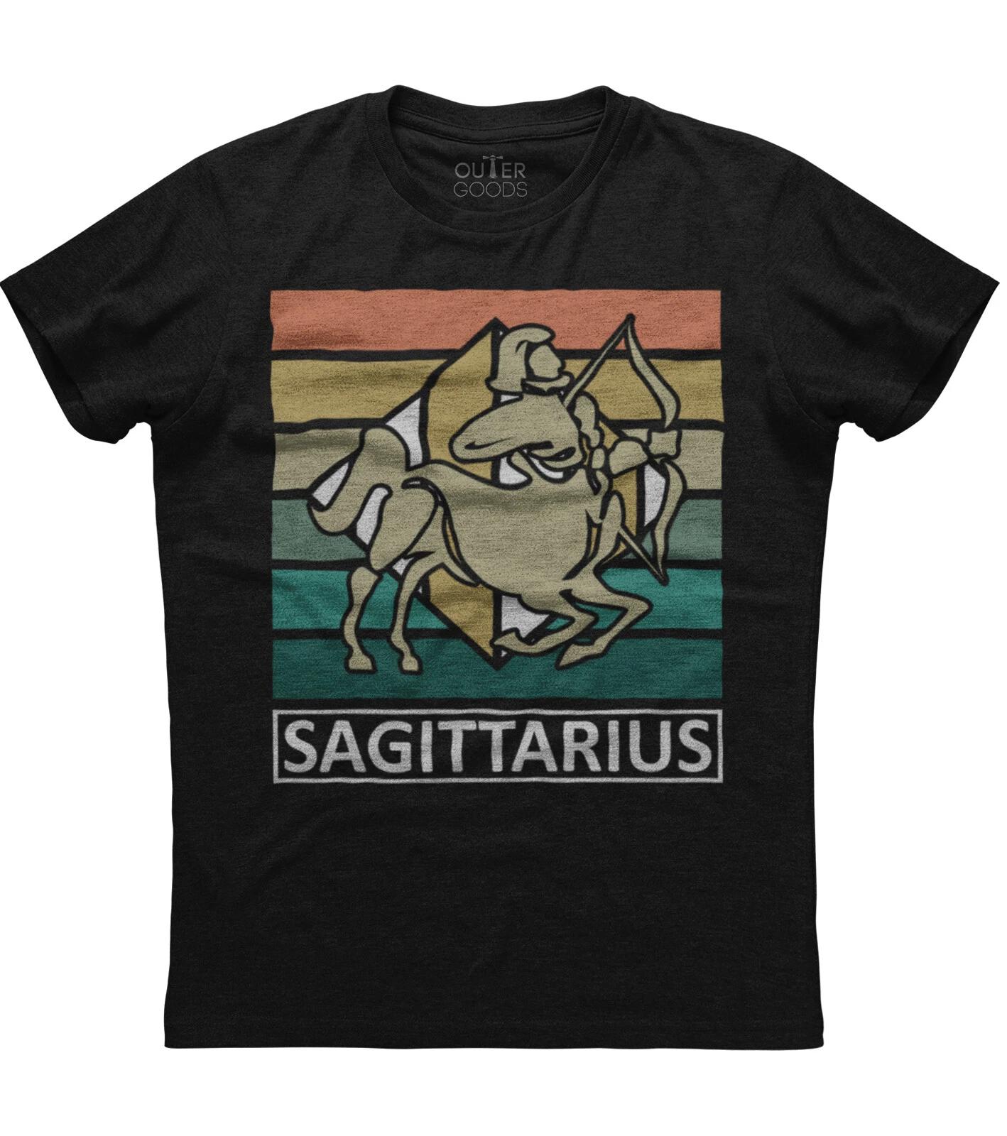 Sagittarius Zodiac Sign Vintage Design Mens Short Sleeve Cotton Black T-shirt L
