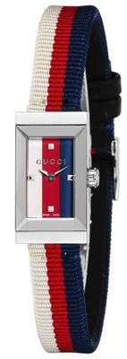 Ur G Frame Urskive Rustfrit Stål Safirglas Kvarts Schweizisk Ur YA147508 Flerfarvet [Gucci] G-Frame Hvid/Rød/Marineblå 25,5 MM Dame [Vare]