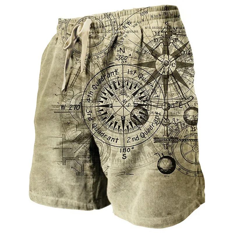 Boxing Shorts Pants 3D Print Fighting Training Retro VINTAGE Pirate Compass Map Ship Boat Knight Unisex Men Women Quick Dry Fitness Gym Sport Workout