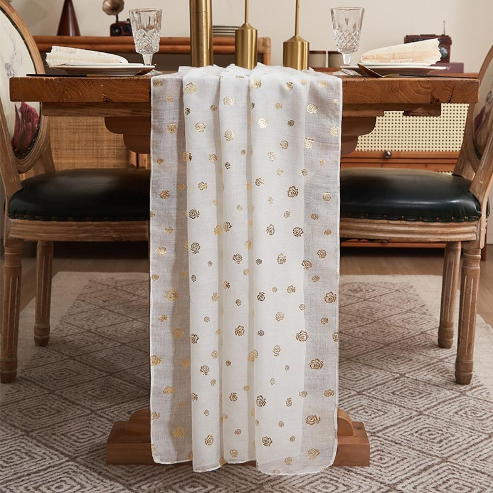 Soft Gold Stamped Table Runner Light Luxury Sheer Tablecloth Creative Table Flag Wedding S