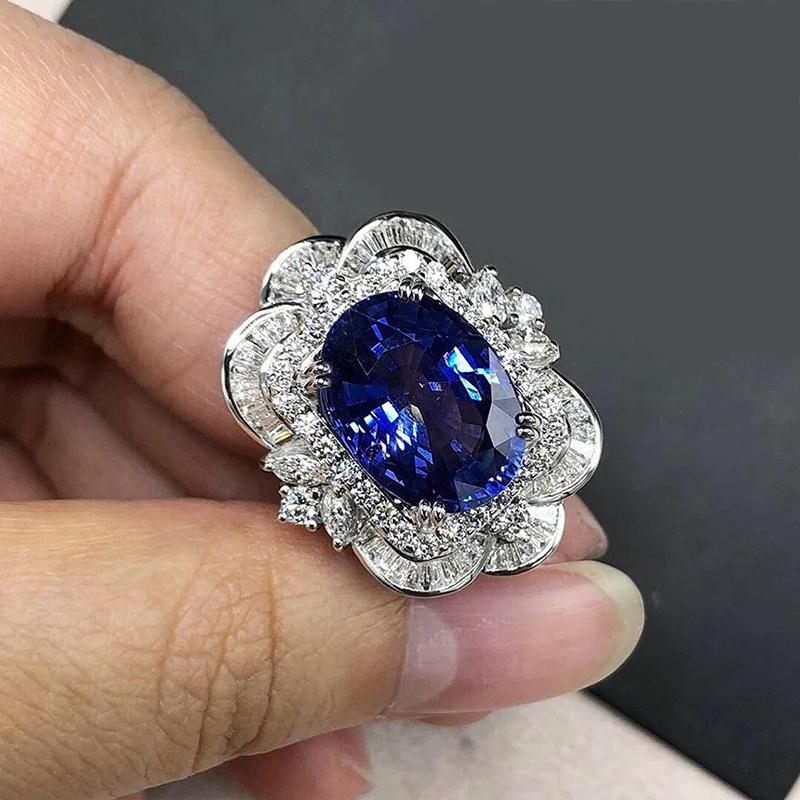 Huitan Aesthetic Women Ring Inlaid Bright Blue Cubic Zirconia Elegant Finger Accessories  Jewelry for Wedding Engagement