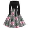 Women's Casual Christmas Print Dress with Neck, Vintage Holiday Dress