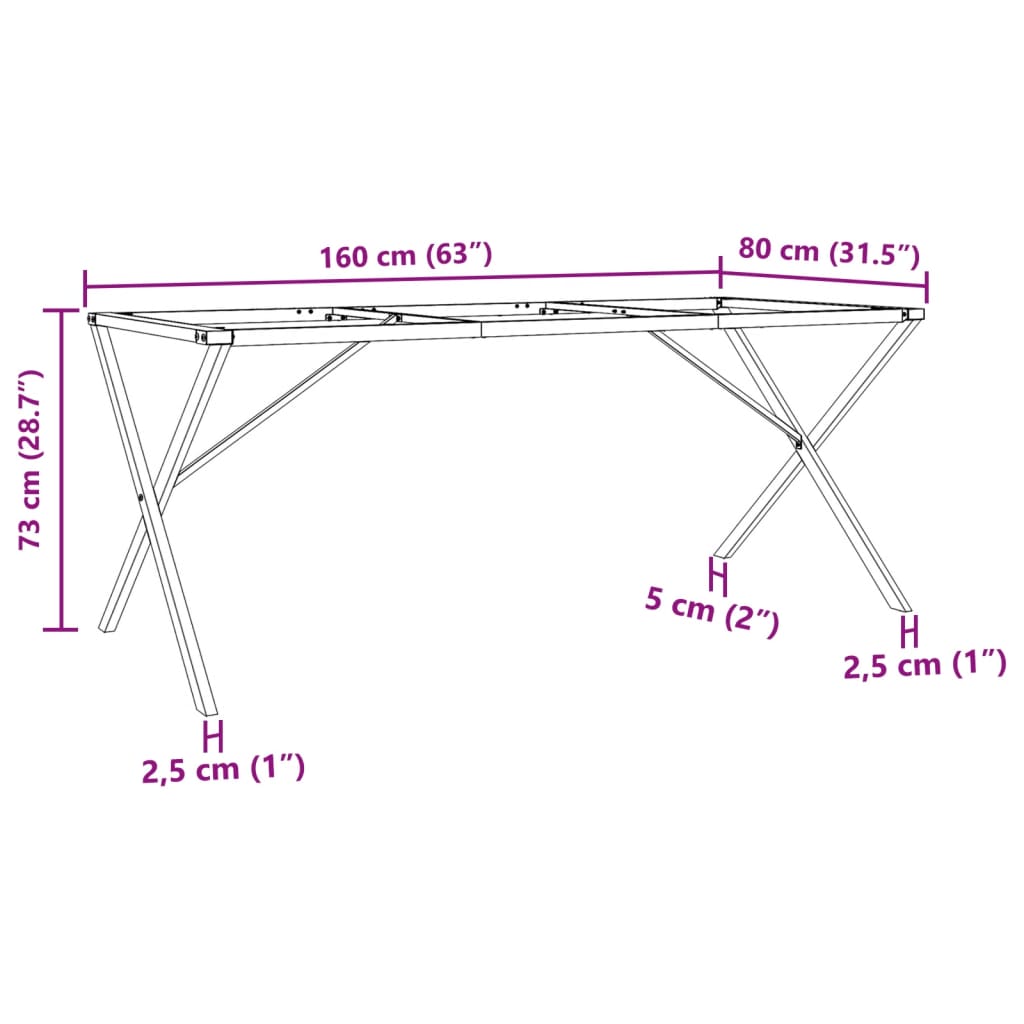 X Shape Dining Table Frame 160 X 80 X 73 Cm Steel