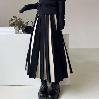 Gonna casual femminile 2023 autunno/inverno doppia spessa piccola folla gonna mezza lavorata a maglia abbinata a una linea gonna ombrello lavorata a maglia