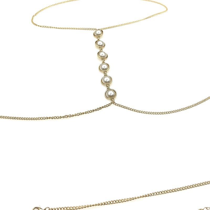 European And American Sexy Metal Imitation Pearl Chain Body Chain