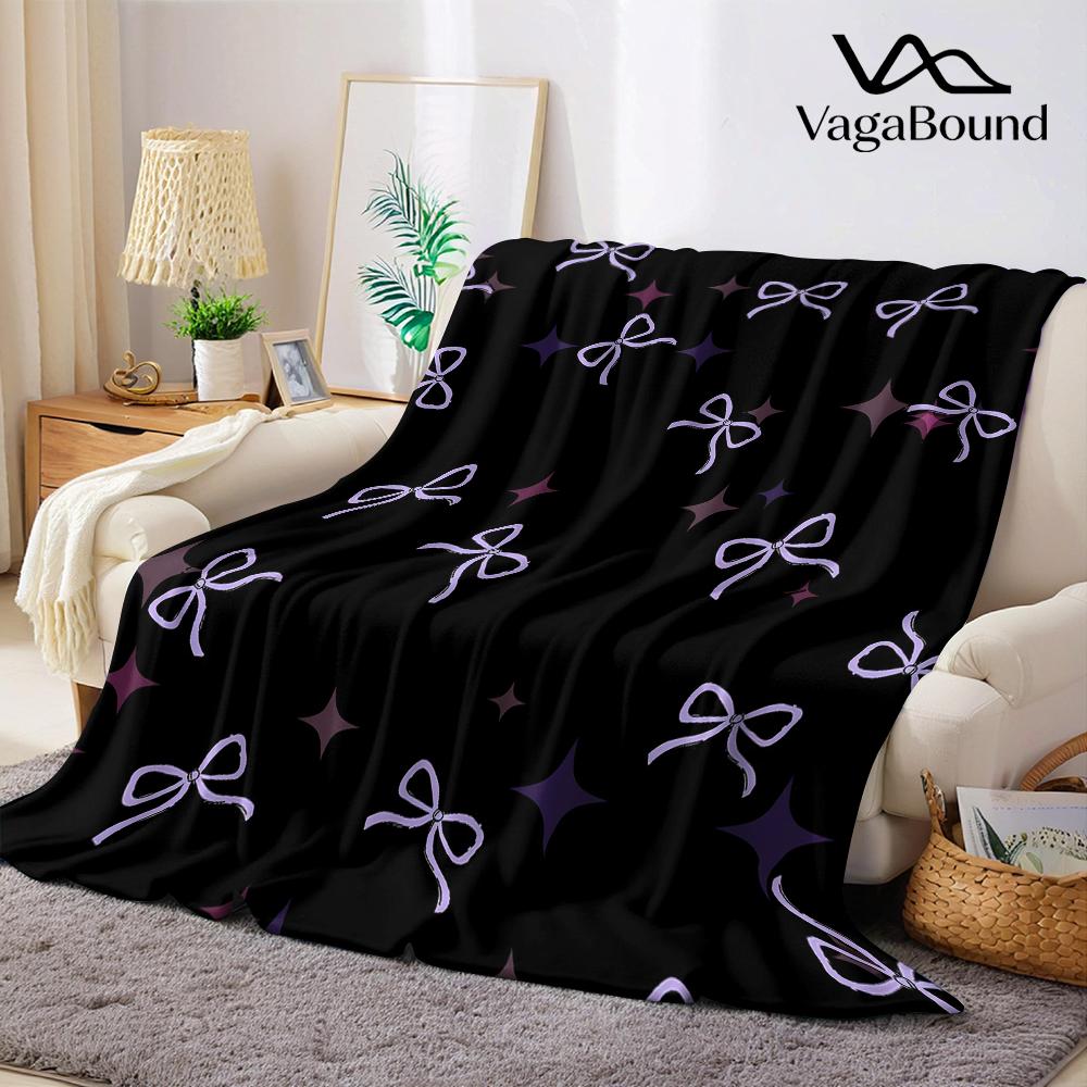 Pandara Jewelry Unisex Lavender Bow Sparkle Flannel Blanket Warm Soft Halloween Christmas Couch Warm Cozy Decorative Decor Gift For All Season