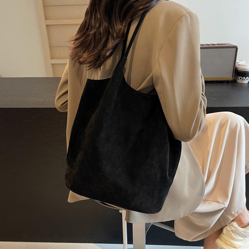 Autumn Retro Faux Suede Shoulder Bags for Women Solid Color Ladies Casual Tote Bag Large Capacity Girls Shopping Handbags Clutch