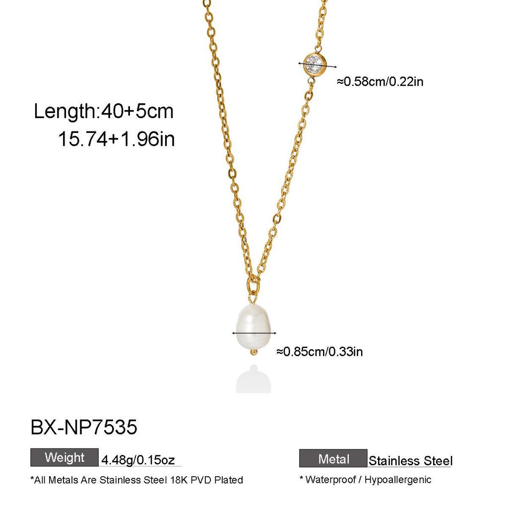 Cross-Border Fashion Zirconia Pearl Pendant Necklace - 18K Gold Stainless Steel, Luxurious INS Style Women's Jewelry