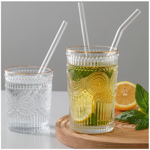 LUYING Reusable Glass Straws, Safe, Non-Toxic, Sustainable, Reusable for Water, Drinks, Coffee, and Juice, with Reusable Brush, Eco-Friendly for Home