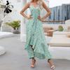 Women's Fashion Summer Spring Flower Pattern Print Sleeveless V-Neck High Waist Casual Dresses