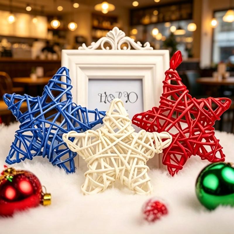3pcs Woven Rattan Star Ornaments Vine Star Decorations for Home Wall Hanging Party Decor and Holiday Embellishments