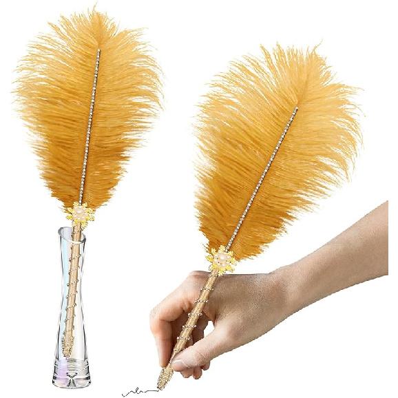 CROWN GUIDE Crystal Ostrich Feather Pen Quills for Wedding Guest Book Signing Nikkah 1920s Great Gatsby Reception Accessories Bridal Shower Party