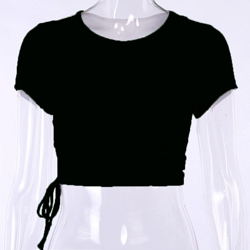 Women's Summer Lace-up Hollow Slim Fit Cropped Cotton T-shirt