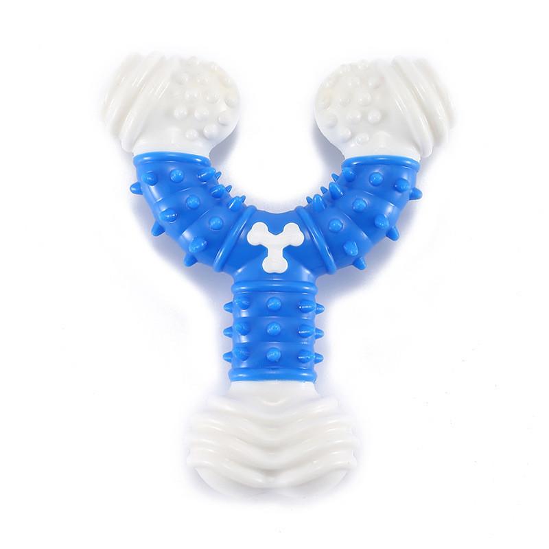 Dog Chew Bone Shape Nylon Coated Teething Toy For Puppy Dental Care Y Blue